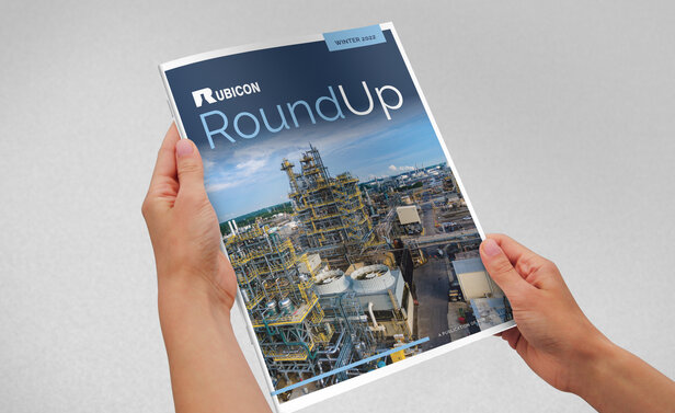 Rubicon Winter 2023 Newsletter Mockups in hands